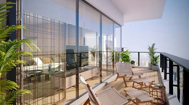 Krisumi Forest Reserve apartment balcony view across the courtyard