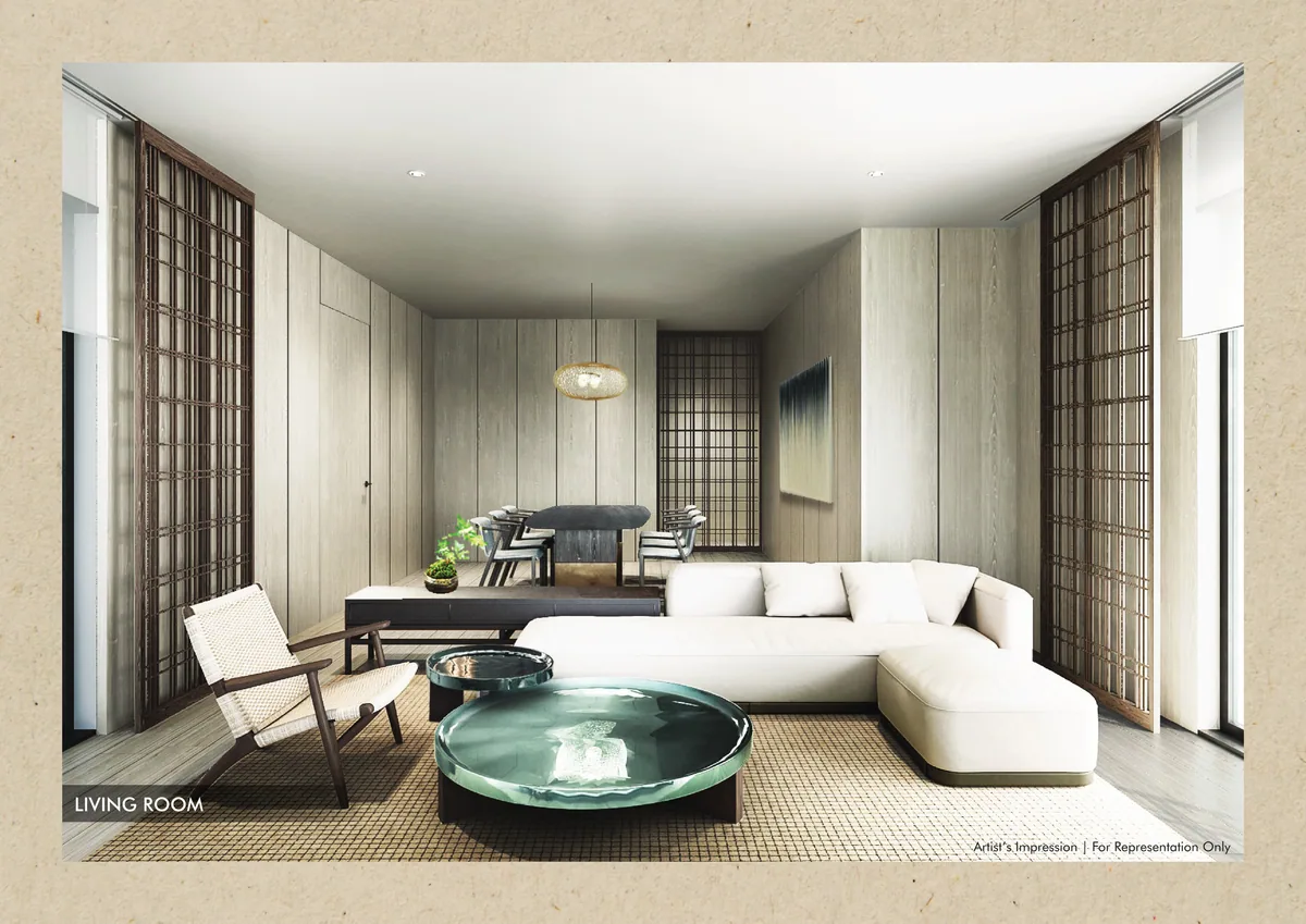Krisumi Forest Reserve interior living and dining room render