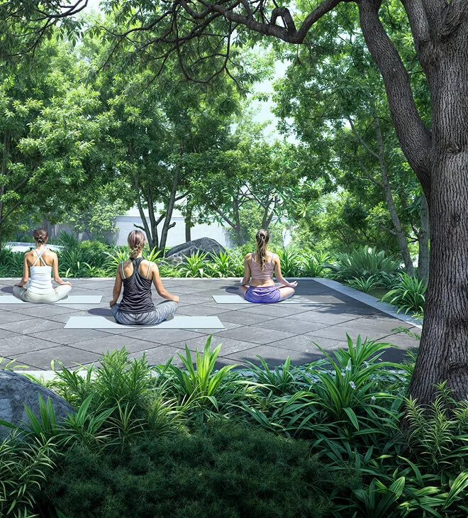 Krisumi Forest Reserve yoga deck in the central courtyard