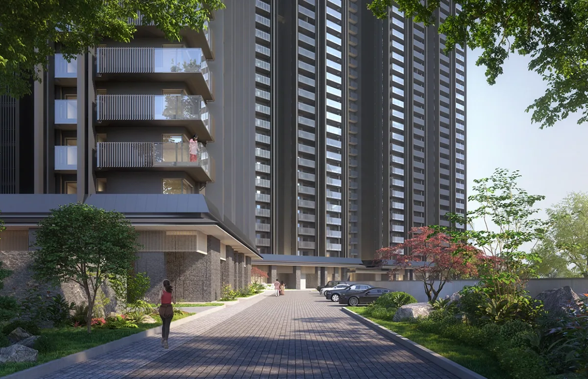 Krisumi Waterside Residences concept render ,  Nikken Housing System architecture Sector 36A