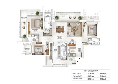 3 LDK + Servant A, Tower 1 floor plan