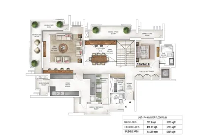 Penthouse A Lower Floor, Tower 2 and 3 floor plan