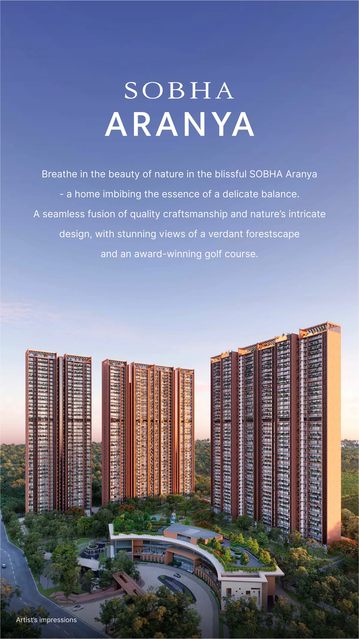 Sobha Aranya — Eco-luxe residences inside Karma Lakelands — forest grove and golf course views.